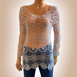 ISSI Long Sleeve Floral Crochet Cotton Lace Top